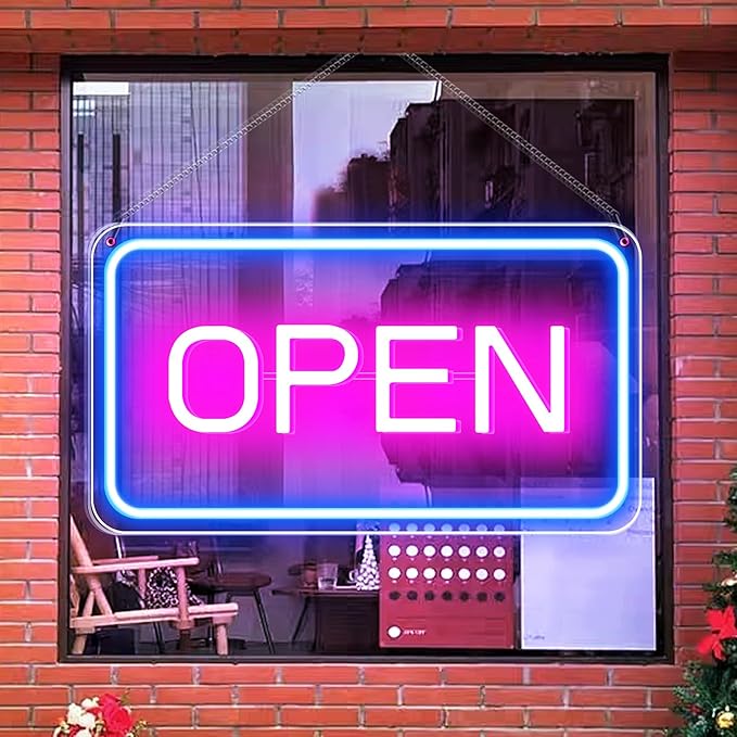 OPEN LED Neon Sign – Rectangular | 4 Glow Color Options | 16×9 / 23×12 inch | Window Hanging | Plug & Play for Storefronts - Image 9