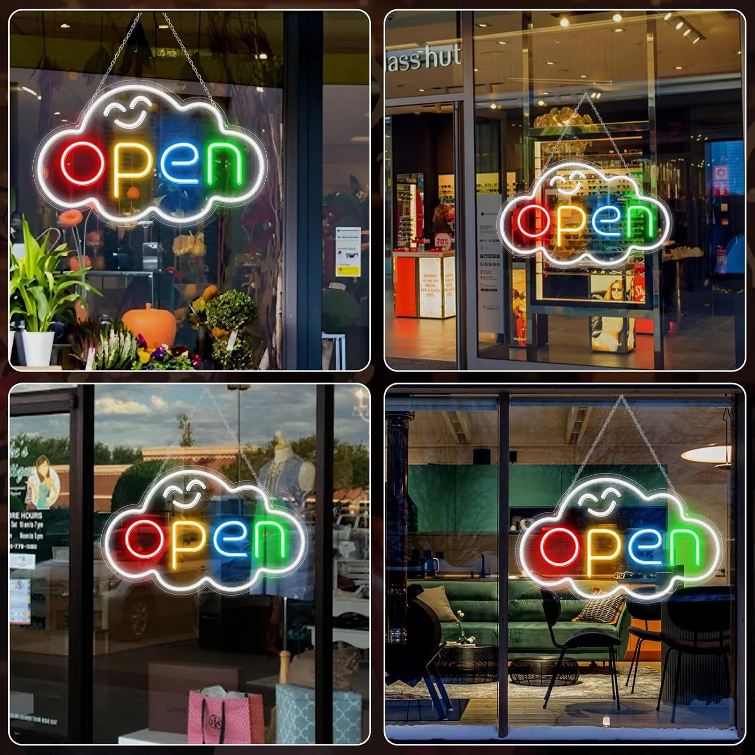 OPEN LED Sign – Cloud Shape | Fixed Rainbow Glow Neon Sign | 2 Sizes | Window Hanging | Plug & Play for Storefronts - Image 6