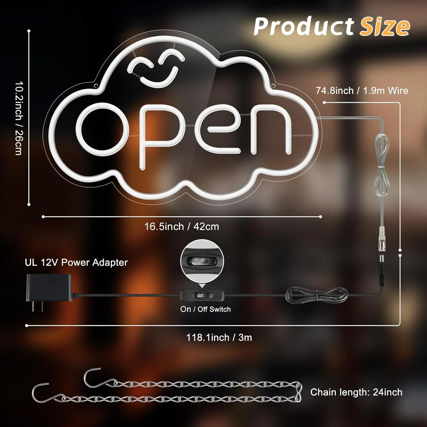 OPEN LED Sign – Cloud Shape | Fixed Rainbow Glow Neon Sign | 2 Sizes | Window Hanging | Plug & Play for Storefronts - Image 7
