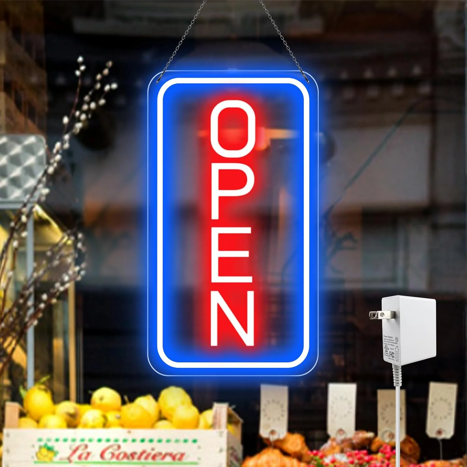 OPEN Neon LED Sign – Vertical Rectangular | 5 Glow Color Options | 16×9 / 23×12 inch | Window Hanging | Plug & Play for Storefronts - Image 11