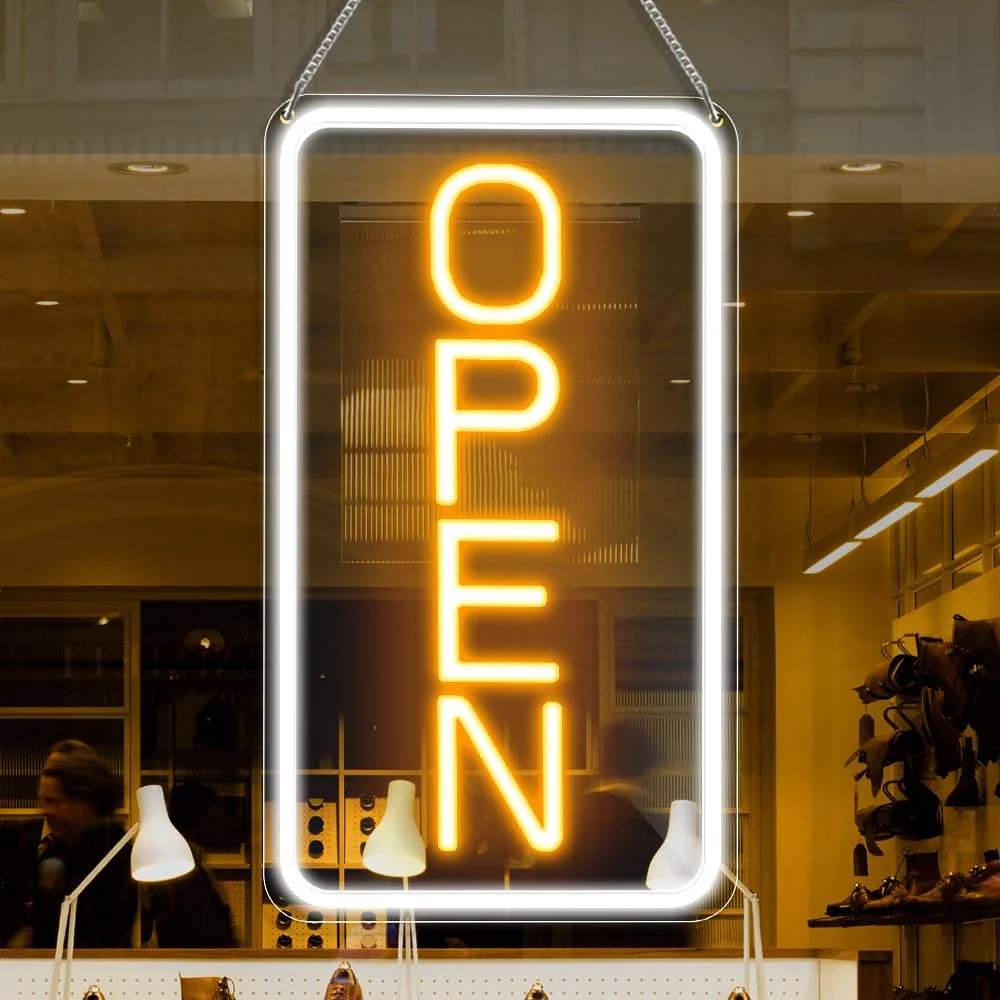 OPEN Neon LED Sign – Vertical Rectangular | 5 Glow Color Options | 16×9 / 23×12 inch | Window Hanging | Plug & Play for Storefronts - Image 13
