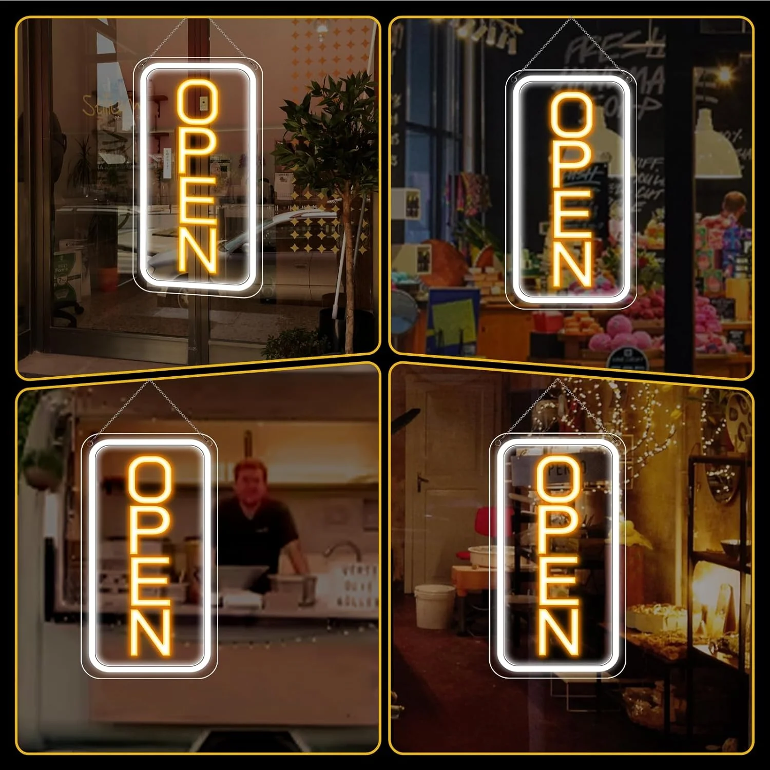 OPEN Neon LED Sign – Vertical Rectangular | 5 Glow Color Options | 16×9 / 23×12 inch | Window Hanging | Plug & Play for Storefronts - Image 7