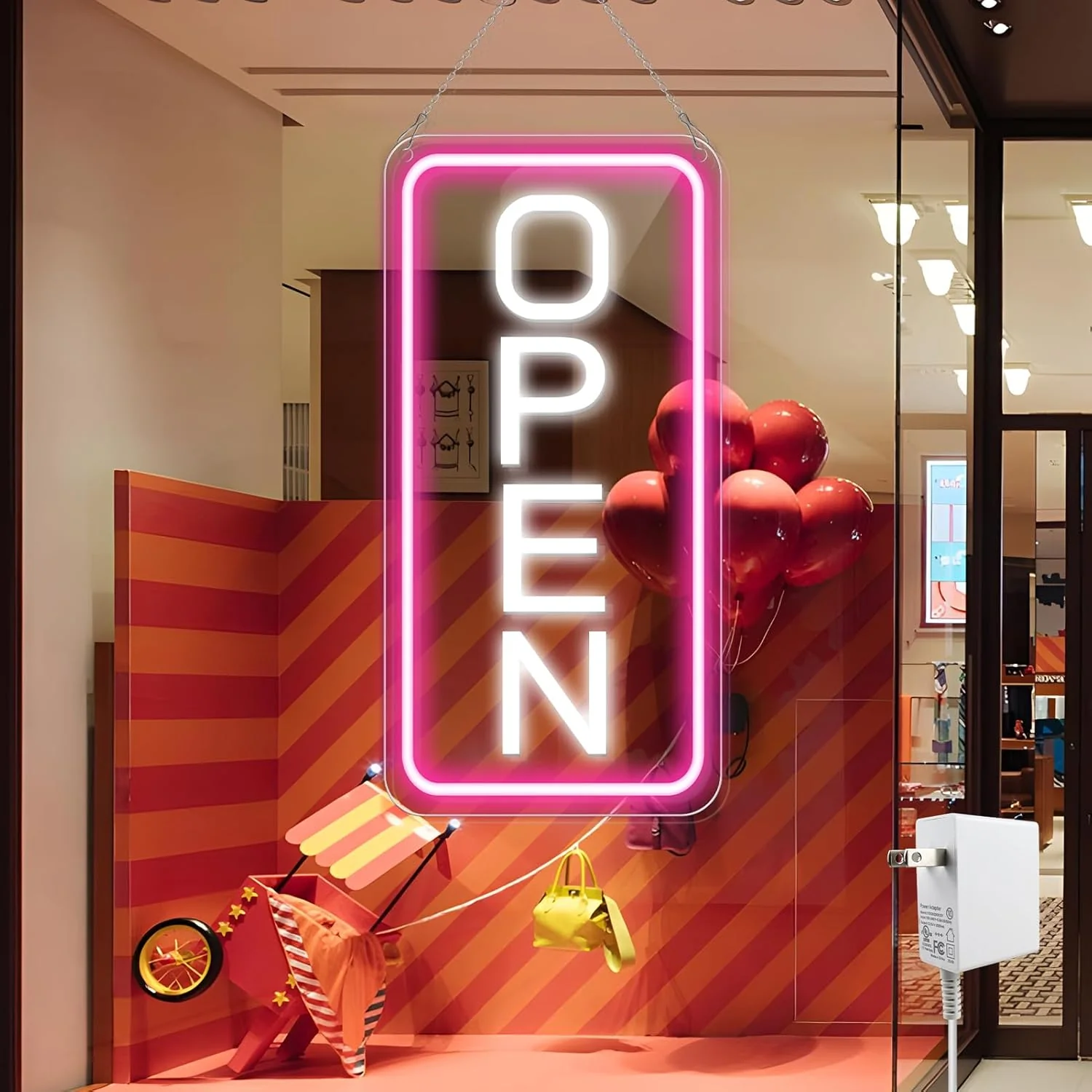 OPEN Neon LED Sign – Vertical Rectangular | 5 Glow Color Options | 16×9 / 23×12 inch | Window Hanging | Plug & Play for Storefronts - Image 9