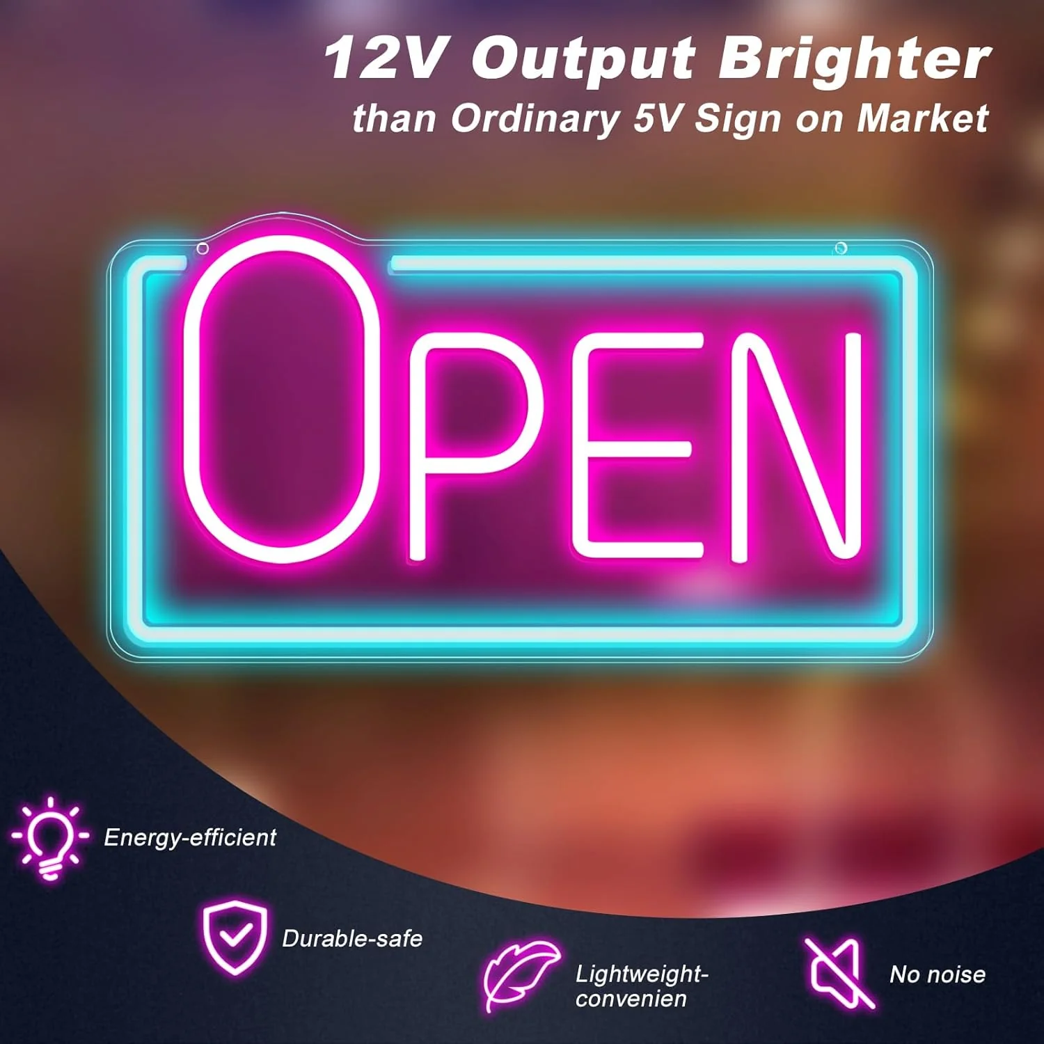 OPEN Neon Sign – Big “O” Style | 5 Glow Color Options | 17×9 inch (42×22 cm) | Window Hanging | Plug & Play for Storefronts - Image 2
