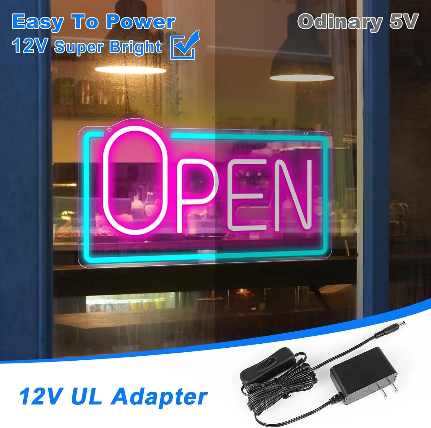 OPEN Neon Sign – Big “O” Style | 5 Glow Color Options | 17×9 inch (42×22 cm) | Window Hanging | Plug & Play for Storefronts - Image 4