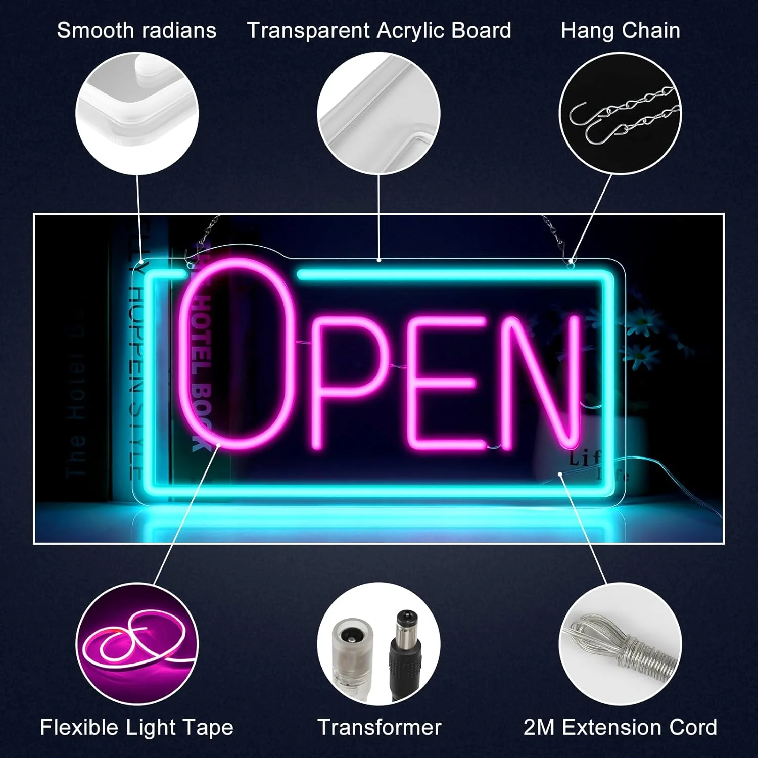 OPEN Neon Sign – Big “O” Style | 5 Glow Color Options | 17×9 inch (42×22 cm) | Window Hanging | Plug & Play for Storefronts - Image 5