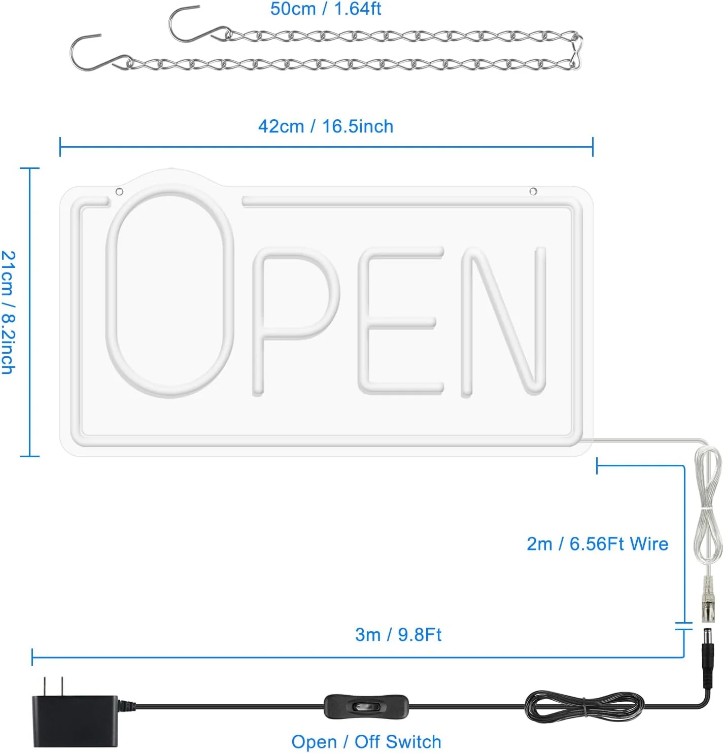 OPEN Neon Sign – Big “O” Style | 5 Glow Color Options | 17×9 inch (42×22 cm) | Window Hanging | Plug & Play for Storefronts - Image 7