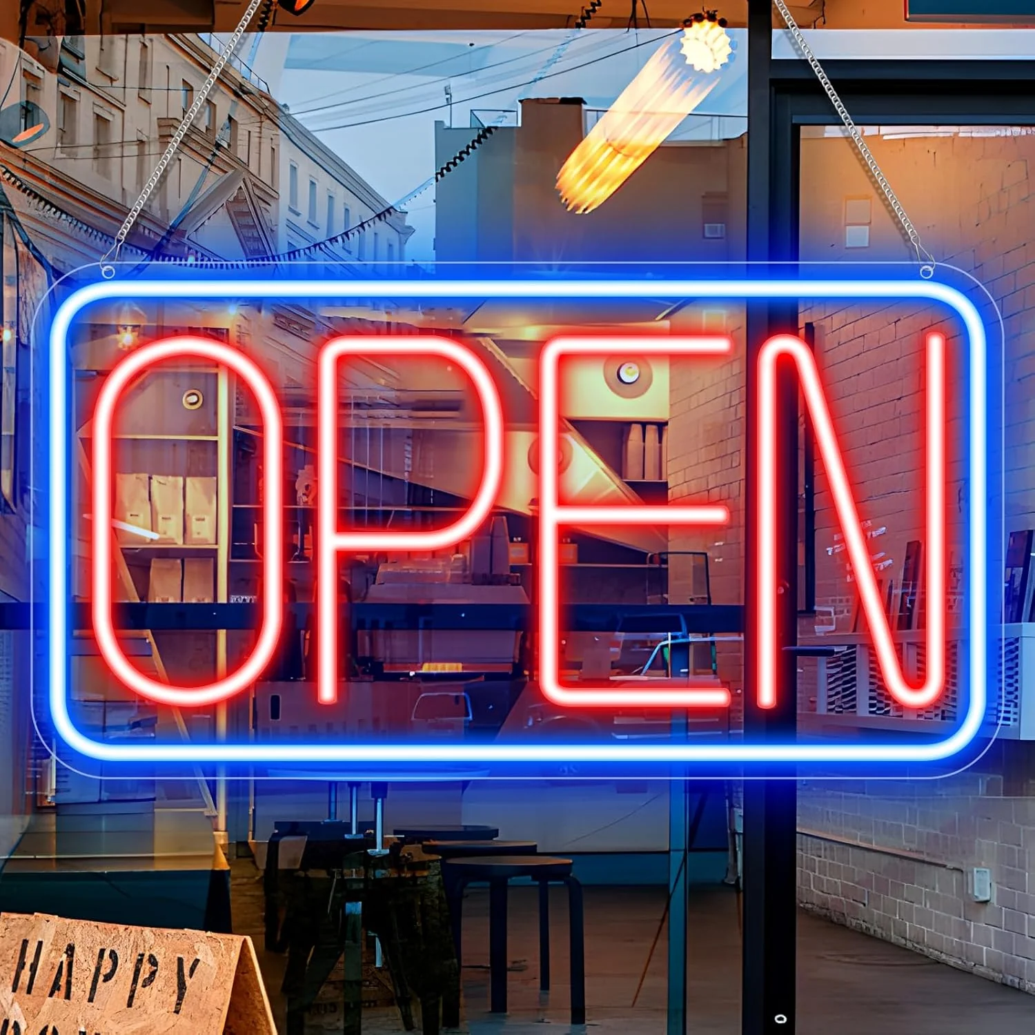 OPEN Neon Sign – USB Powered | 17×9 inch (44×24 cm) | 6 Color Options | LED Window Hanging Light for Storefronts