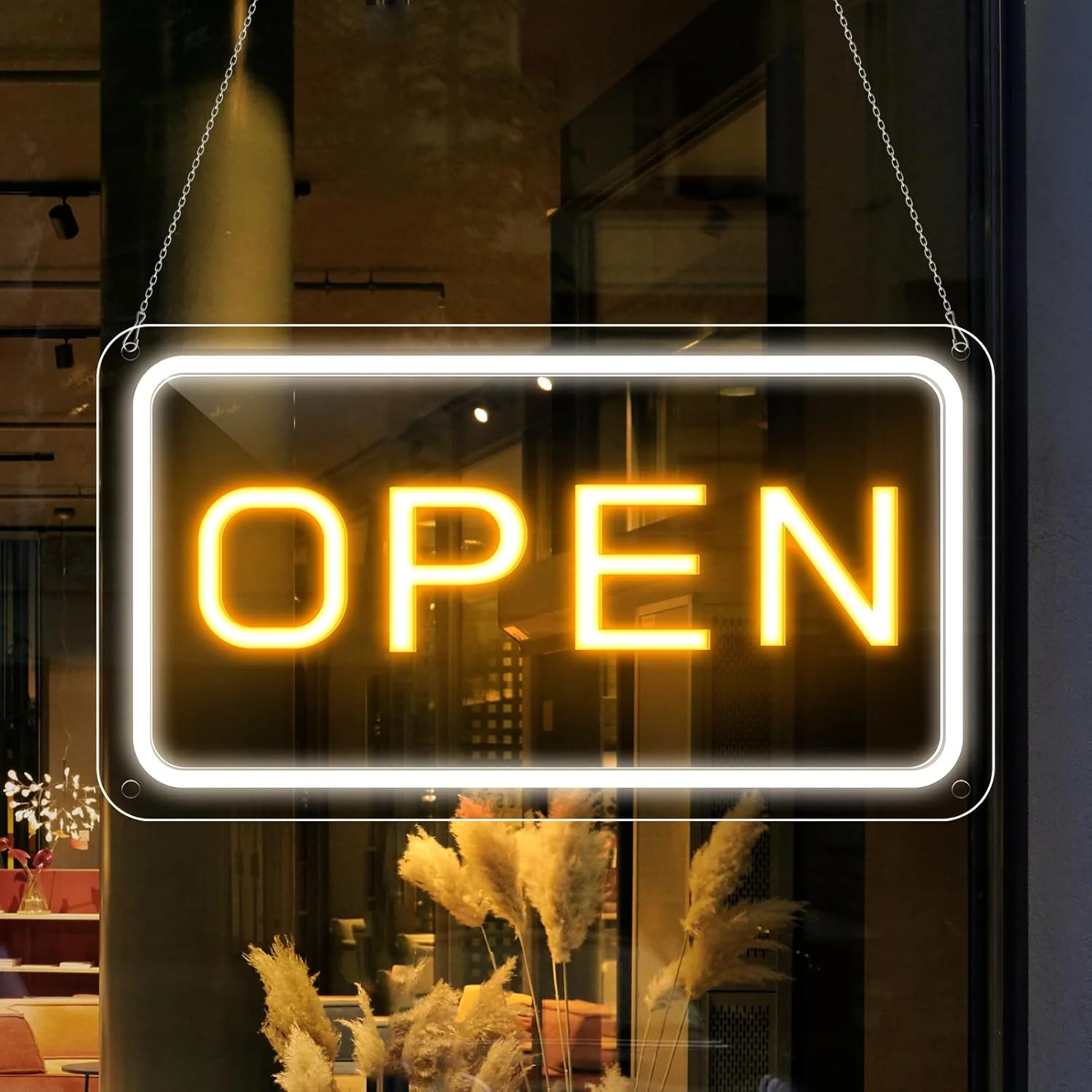OPEN Neon Sign – USB Powered | 17×9 inch (44×24 cm) | 6 Color Options | LED Window Hanging Light for Storefronts - Image 10