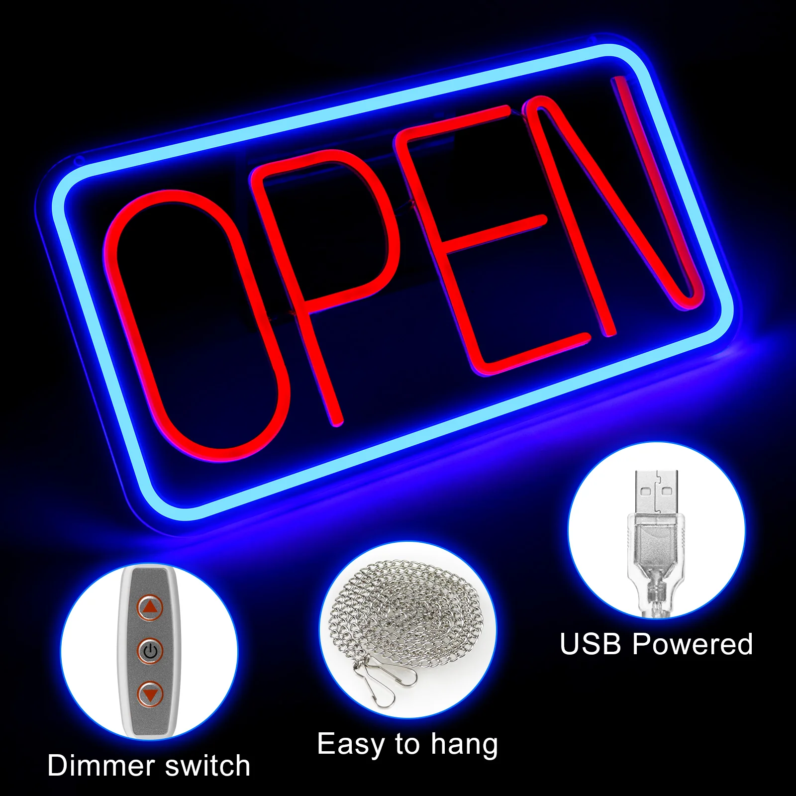 OPEN Neon Sign – USB Powered | 17×9 inch (44×24 cm) | 6 Color Options | LED Window Hanging Light for Storefronts - Image 2