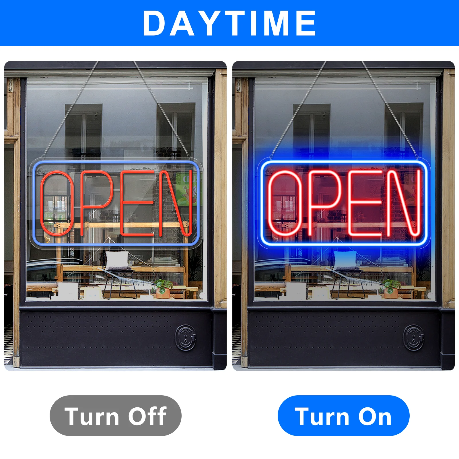 OPEN Neon Sign – USB Powered | 17×9 inch (44×24 cm) | 6 Color Options | LED Window Hanging Light for Storefronts - Image 3