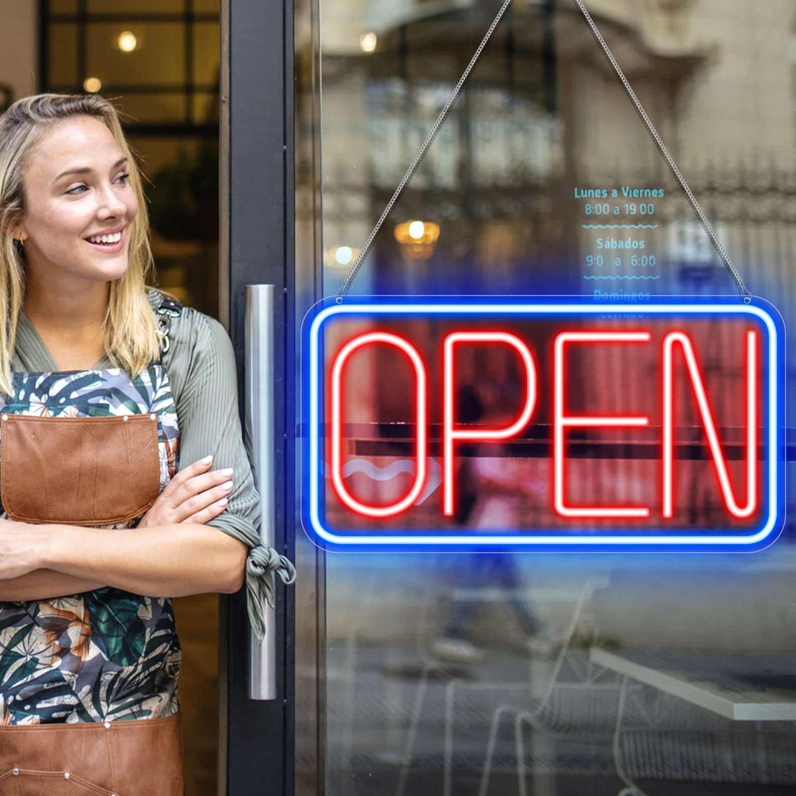OPEN Neon Sign – USB Powered | 17×9 inch (44×24 cm) | 6 Color Options | LED Window Hanging Light for Storefronts - Image 4