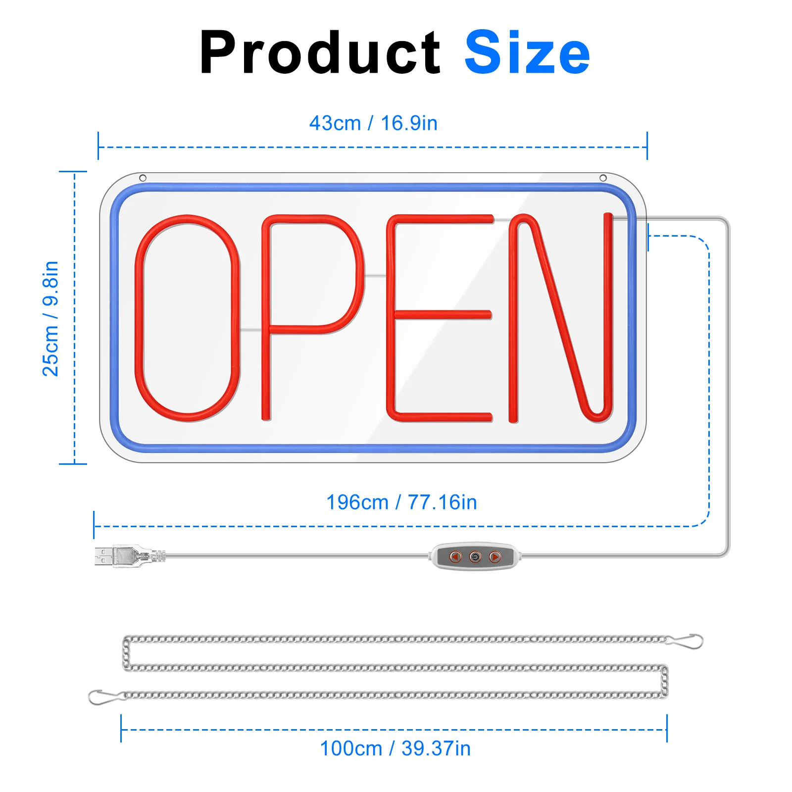 OPEN Neon Sign – USB Powered | 17×9 inch (44×24 cm) | 6 Color Options | LED Window Hanging Light for Storefronts - Image 6