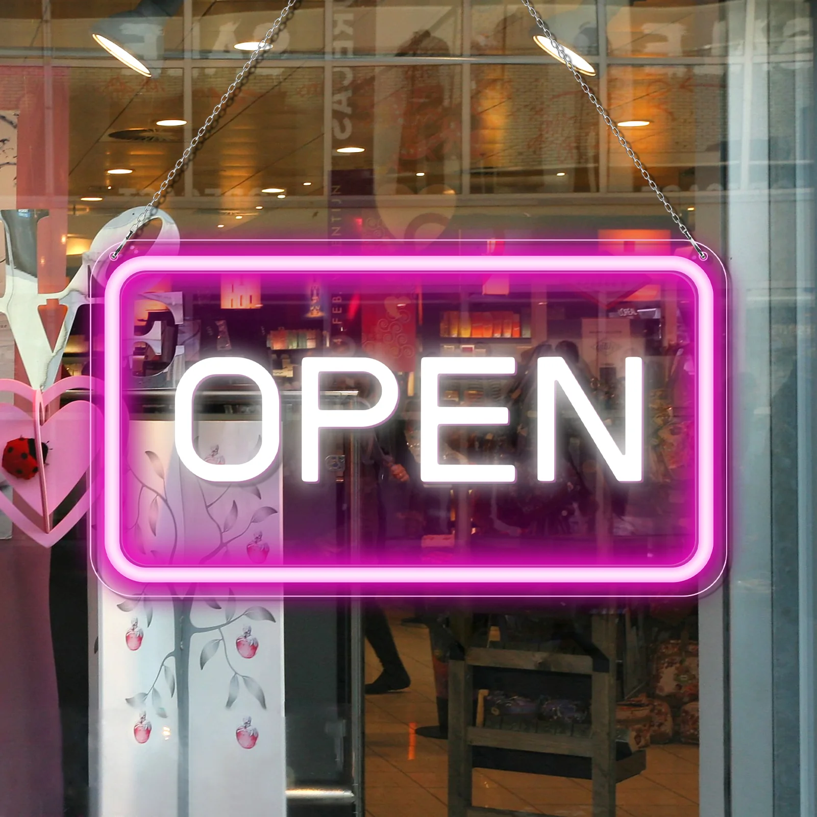 OPEN Neon Sign – USB Powered | 17×9 inch (44×24 cm) | 6 Color Options | LED Window Hanging Light for Storefronts - Image 8
