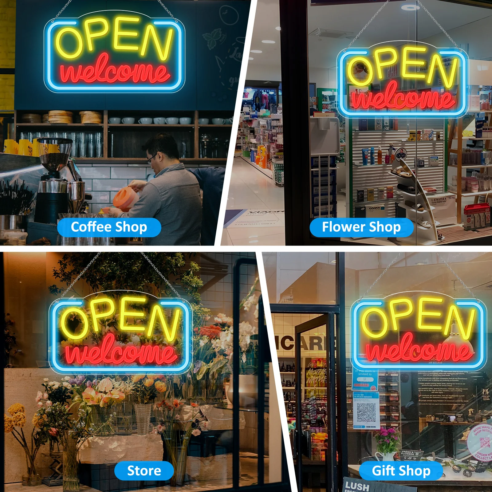 OPEN Welcome Neon Sign – USB Powered | 17×10 inch (43×25 cm) | LED Light for Storefront Window | 2 Color Options - Image 4