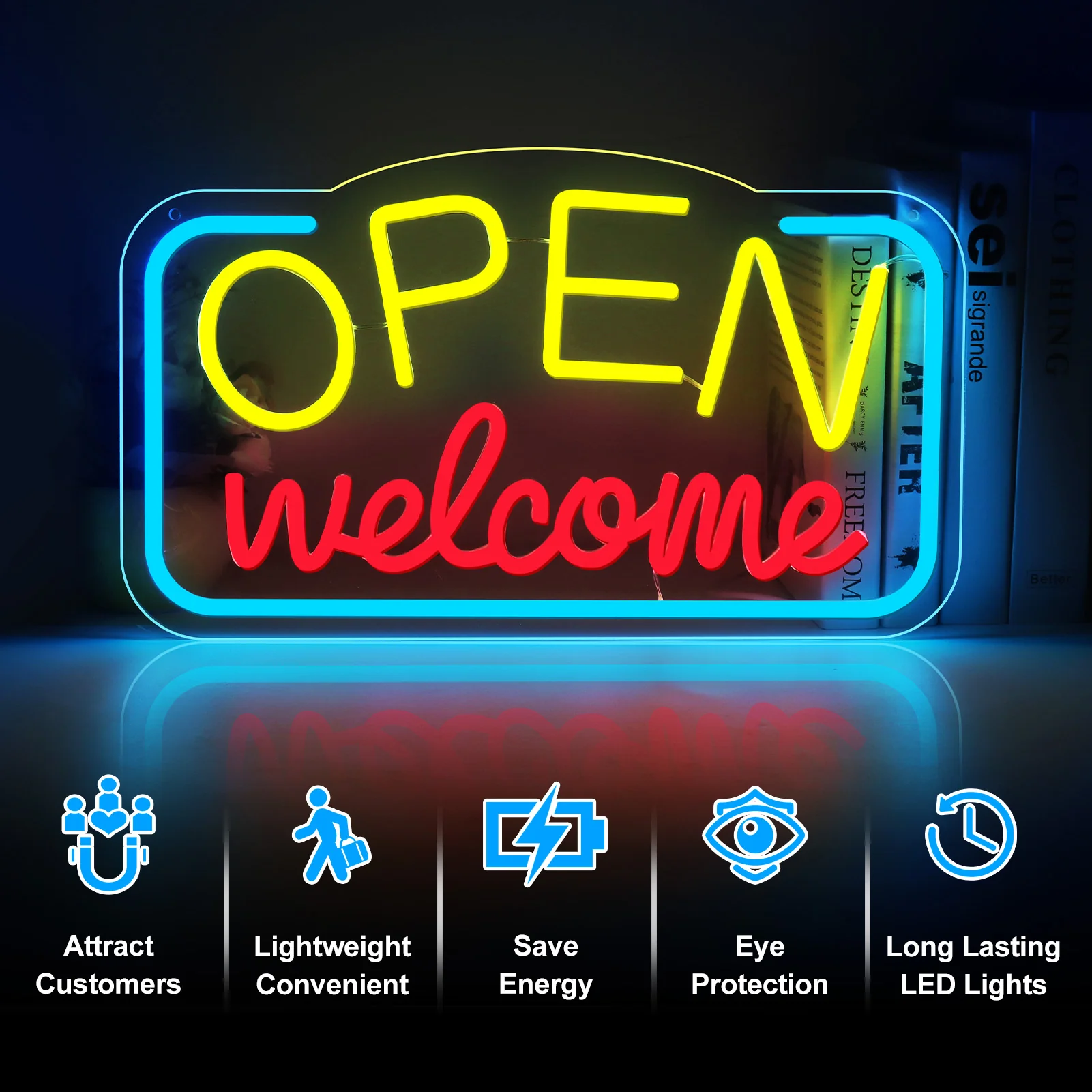OPEN Welcome Neon Sign – USB Powered | 17×10 inch (43×25 cm) | LED Light for Storefront Window | 2 Color Options - Image 5
