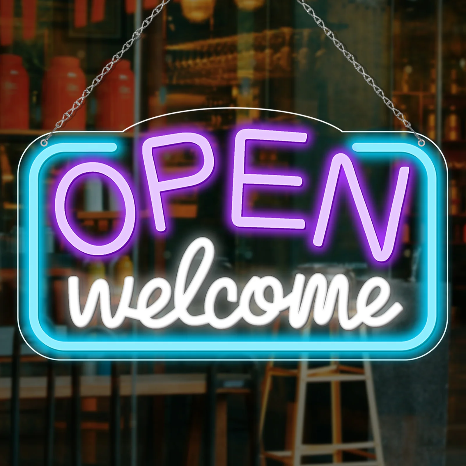 OPEN Welcome Neon Sign – USB Powered | 17×10 inch (43×25 cm) | LED Light for Storefront Window | 2 Color Options - Image 9