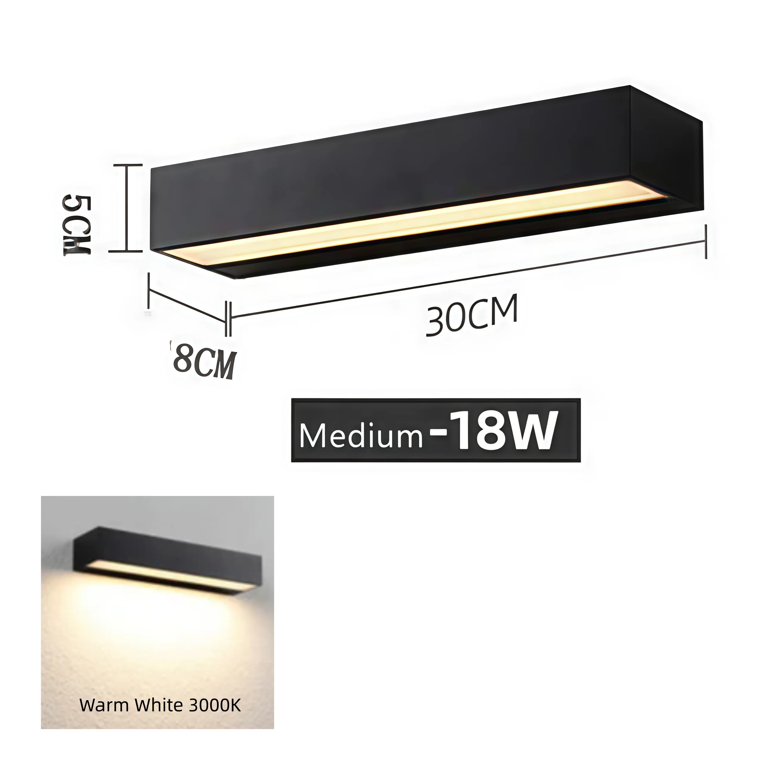 Outdoor LED Wall Light, Long Black Aluminum LED Wall Sconce - 12W / 18W / 28W | 3000K / 6000K | IP65 Waterproof Square Aluminum Wall Lamps - Image 16