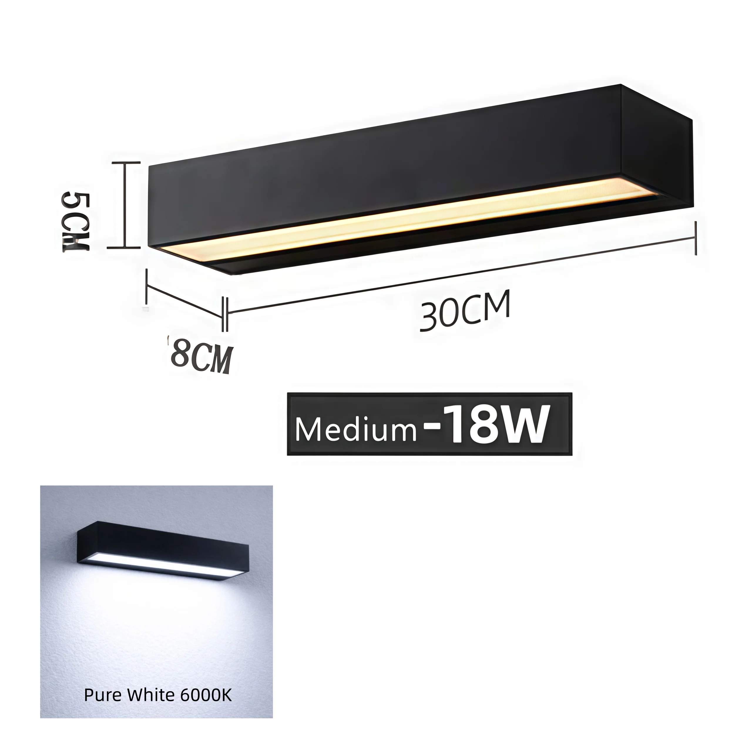 Outdoor LED Wall Light, Long Black Aluminum LED Wall Sconce - 12W / 18W / 28W | 3000K / 6000K | IP65 Waterproof Square Aluminum Wall Lamps - Image 17