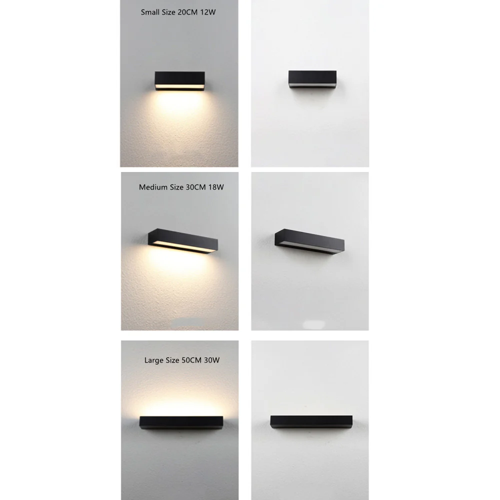 Outdoor LED Wall Light, Long Black Aluminum LED Wall Sconce - 12W / 18W / 28W | 3000K / 6000K | IP65 Waterproof Square Aluminum Wall Lamps - Image 5