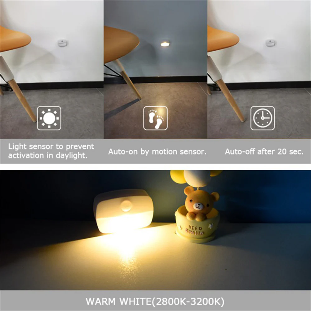PIR Motion Sensor LED Night Light – Battery Operated Stick-On Under Cabinet Light | Warm White / Daylight White | for Stairway, Kitchen & Hallway (Battery Not Included) | 4 / 10-Pack - Image 8