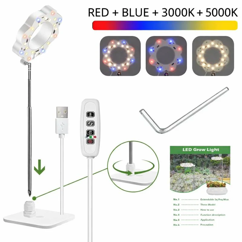 Potted Plants LED Grow Light - 5V | Height Adjustable | Auto On/Off Timer | Full Spectrum | Stake / Desk Base | Dimmable Brightness | Halo Plant Lamp for Indoor Plants Growing | USB Plug | 1 / 2 Pack - Image 8