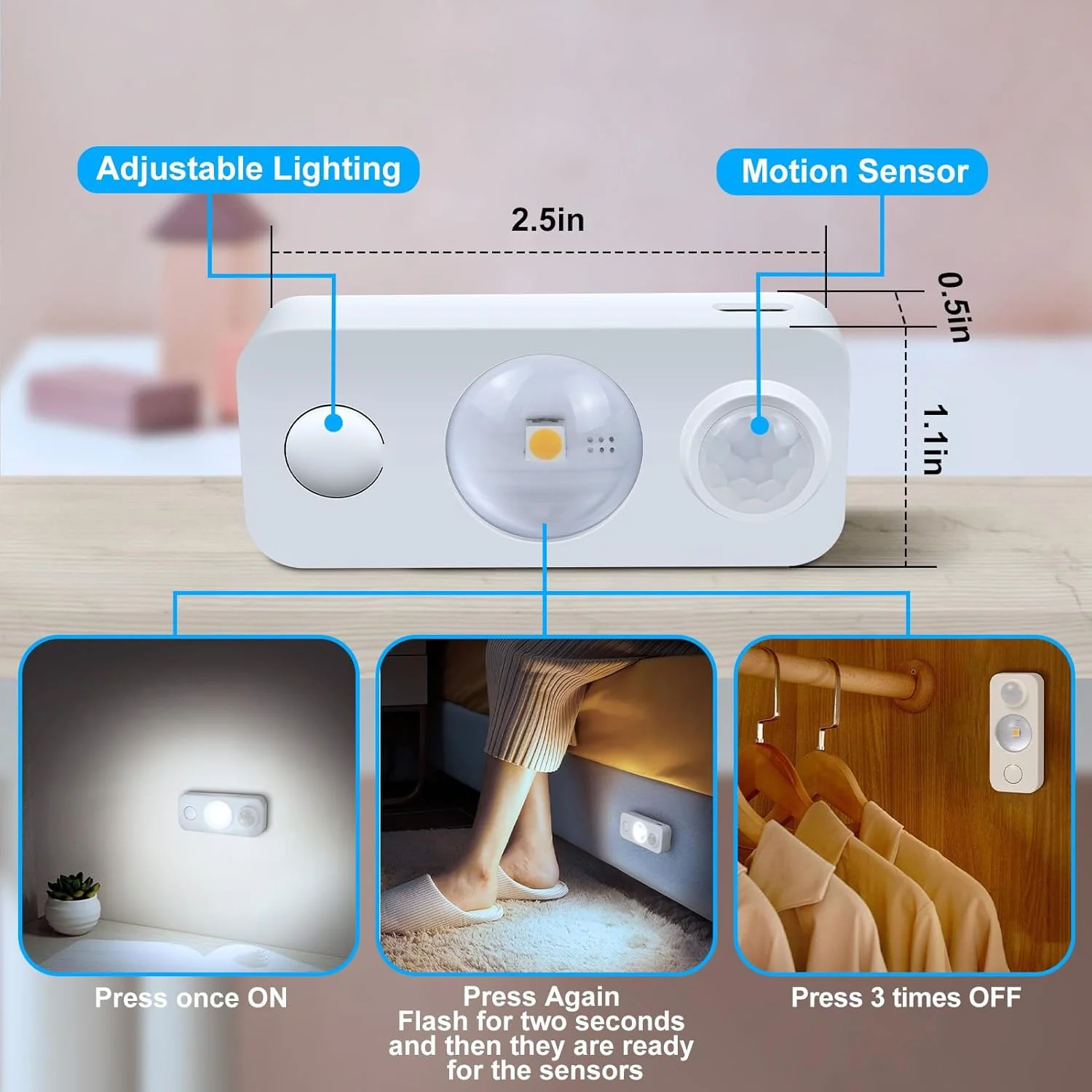 Rechargeable LED Puck Closet Light – 4/6/8 Pack | Motion Sensor, Tap Switch, Dimmable | Warm / Daylight White | Black / White Finish | Easy Mounting for Closets & Cabinets - Image 10