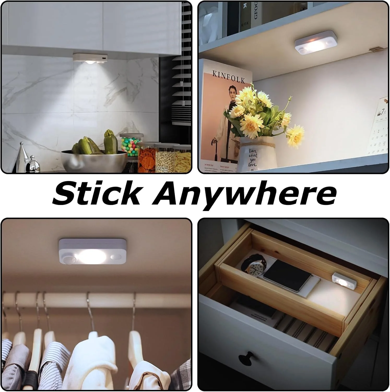 Rechargeable LED Puck Closet Light – 4/6/8 Pack | Motion Sensor, Tap Switch, Dimmable | Warm / Daylight White | Black / White Finish | Easy Mounting for Closets & Cabinets - Image 13