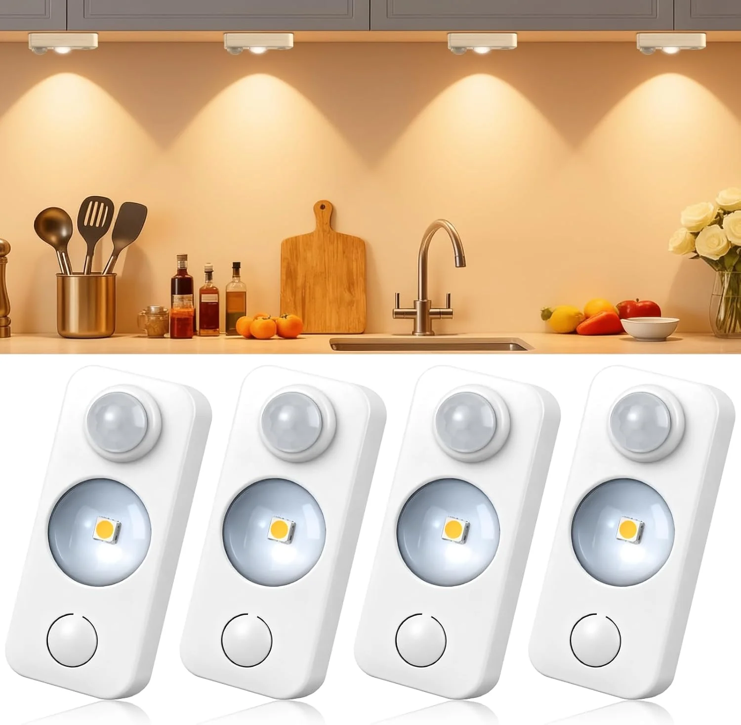 Rechargeable LED Puck Closet Light – 4/6/8 Pack | Motion Sensor, Tap Switch, Dimmable | Warm / Daylight White | Black / White Finish | Easy Mounting for Closets & Cabinets - Image 19