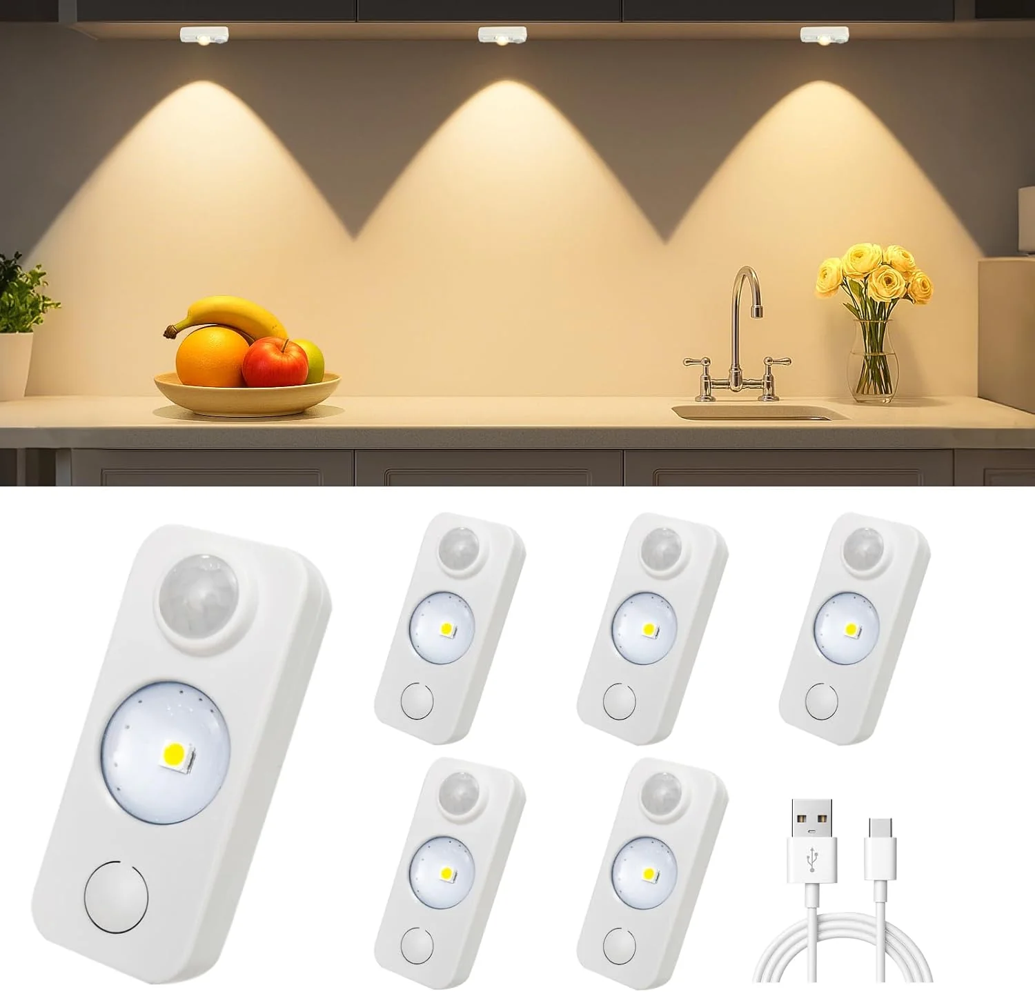 Rechargeable LED Puck Closet Light – 4/6/8 Pack | Motion Sensor, Tap Switch, Dimmable | Warm / Daylight White | Black / White Finish | Easy Mounting for Closets & Cabinets - Image 20