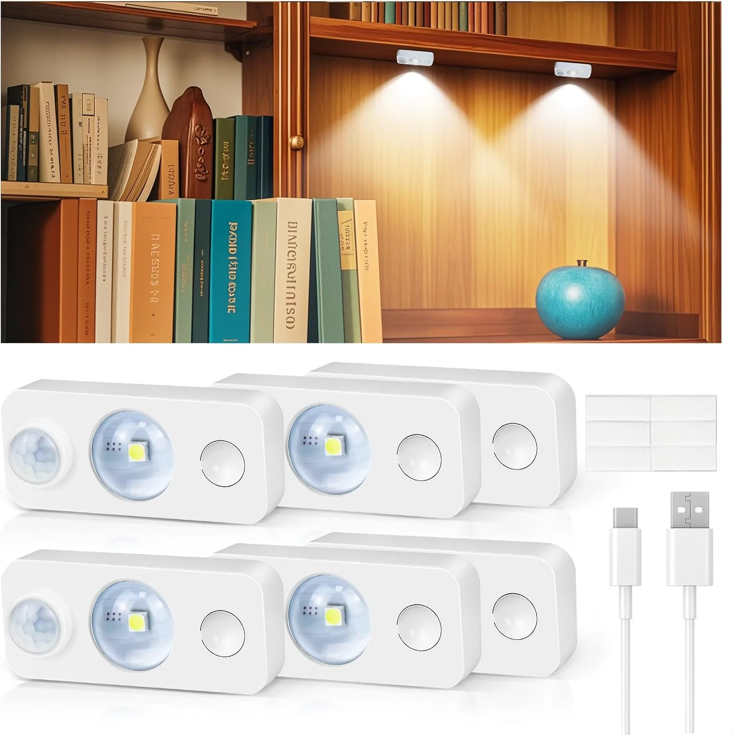 Rechargeable LED Puck Closet Light – 4/6/8 Pack | Motion Sensor, Tap Switch, Dimmable | Warm / Daylight White | Black / White Finish | Easy Mounting for Closets & Cabinets - Image 23