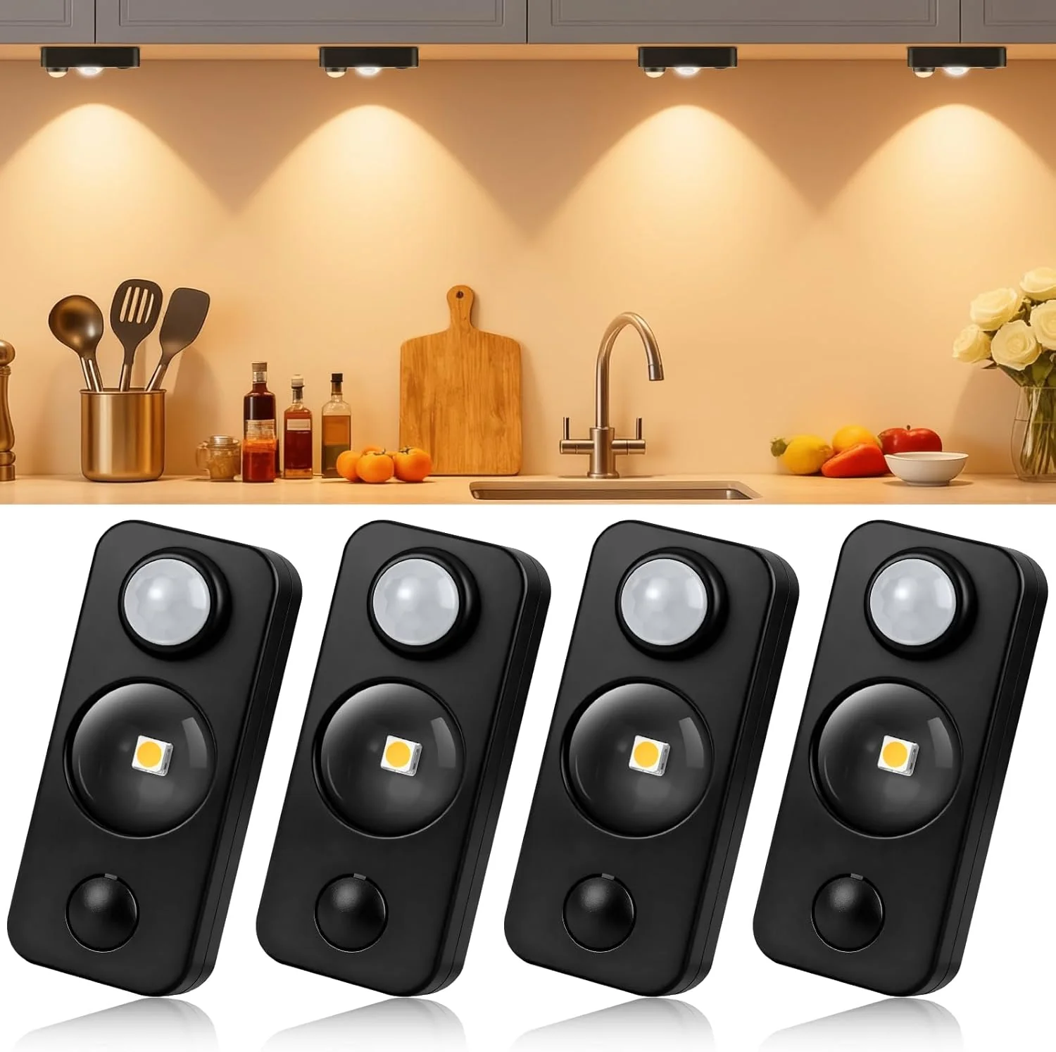 Rechargeable LED Puck Closet Light – 4/6/8 Pack | Motion Sensor, Tap Switch, Dimmable | Warm / Daylight White | Black / White Finish | Easy Mounting for Closets & Cabinets - Image 25