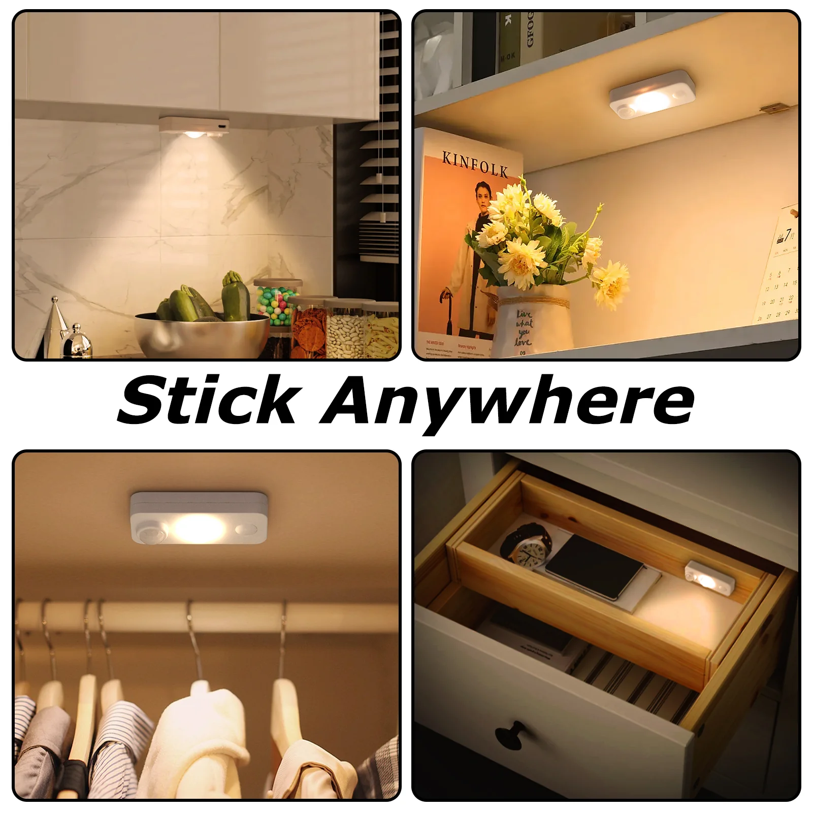 Rechargeable LED Puck Closet Light – 4/6/8 Pack | Motion Sensor, Tap Switch, Dimmable | Warm / Daylight White | Black / White Finish | Easy Mounting for Closets & Cabinets - Image 7