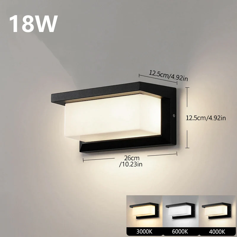 Rectangular Top Cap Waterproof LED Wall Light – 18W | 3000K / 4000K/ 6000K | Black Housing | Up & Down Outdoor Wall Sconce for Porch, Garden, Balcony | Aluminum Housing | IP65 | 2-Pack - Image 4