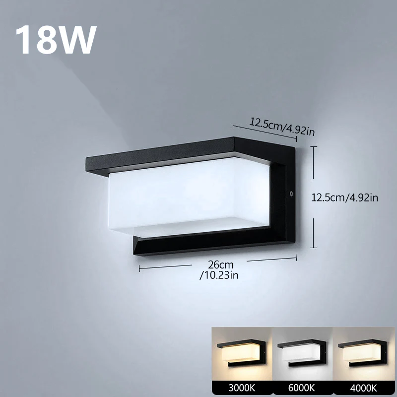 Rectangular Top Cap Waterproof LED Wall Light – 18W | 3000K / 4000K/ 6000K | Black Housing | Up & Down Outdoor Wall Sconce for Porch, Garden, Balcony | Aluminum Housing | IP65 | 2-Pack - Image 5