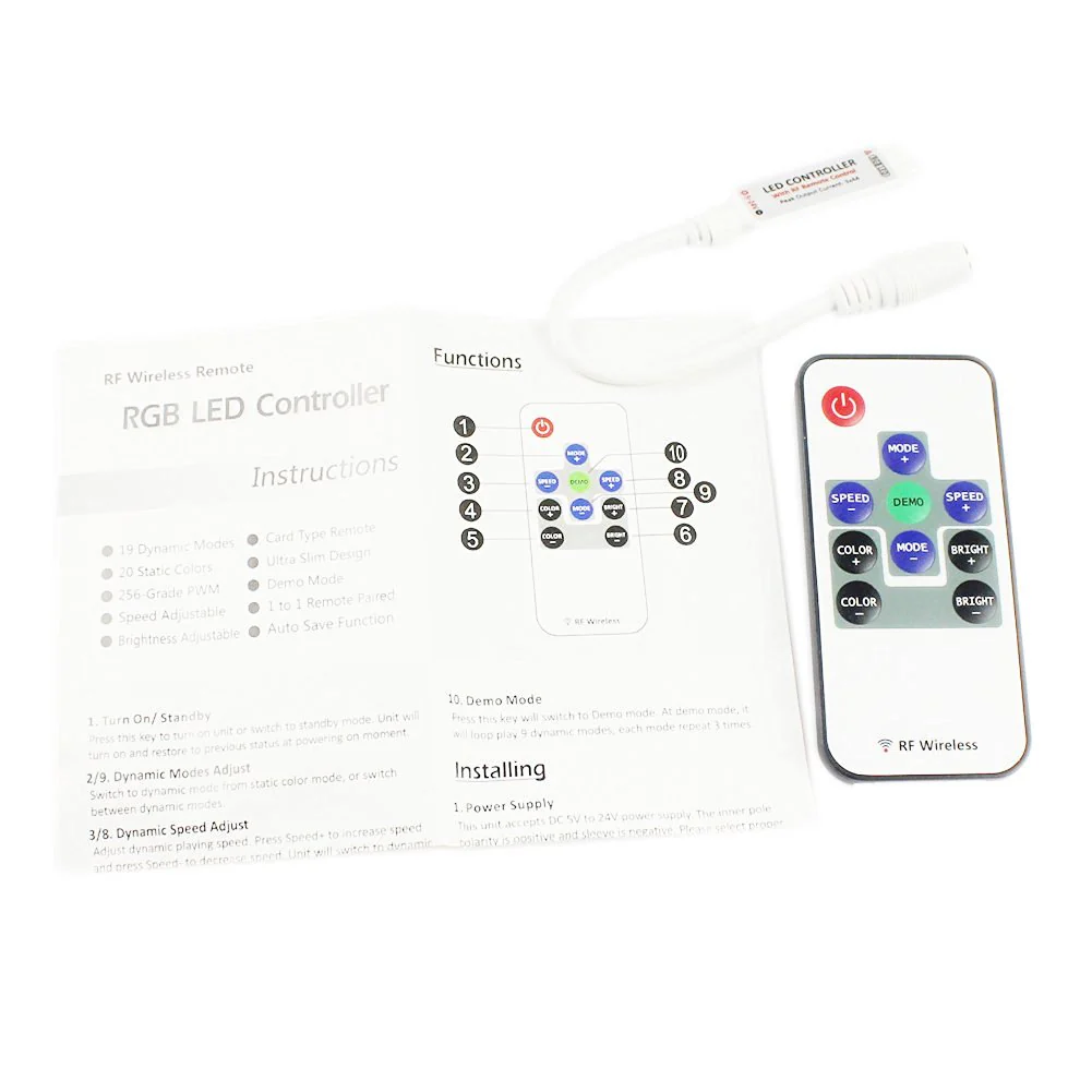 RF Wireless Mini LED Controller with 10-key Remote 5V-24V 12A / 3 Channels for RGB/GRB LED Strip SMD5050 SMD3528 Color Changing - Image 5