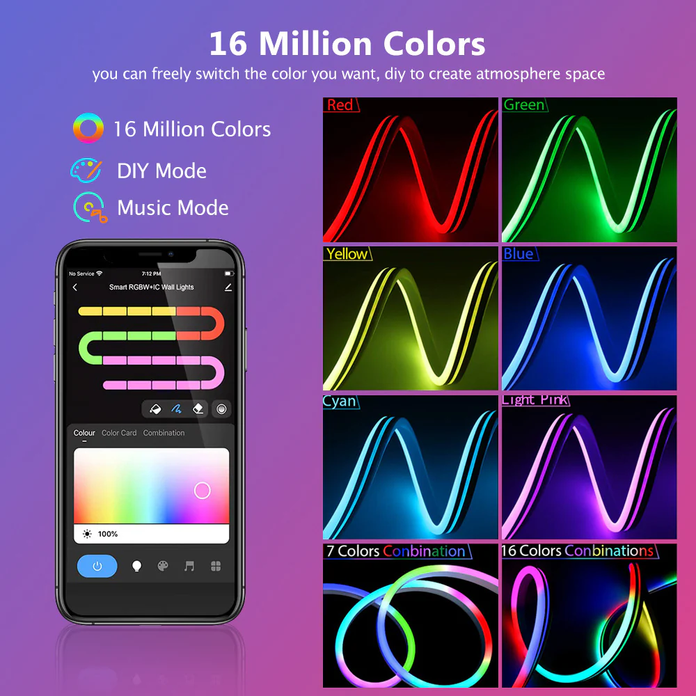 RGB Dream Color LED NEON Light Strip Kit in 16.4FT with 300LEDs Lighting Kit with APP Controlled Sound Active function Wireless Remote Control - Image 3
