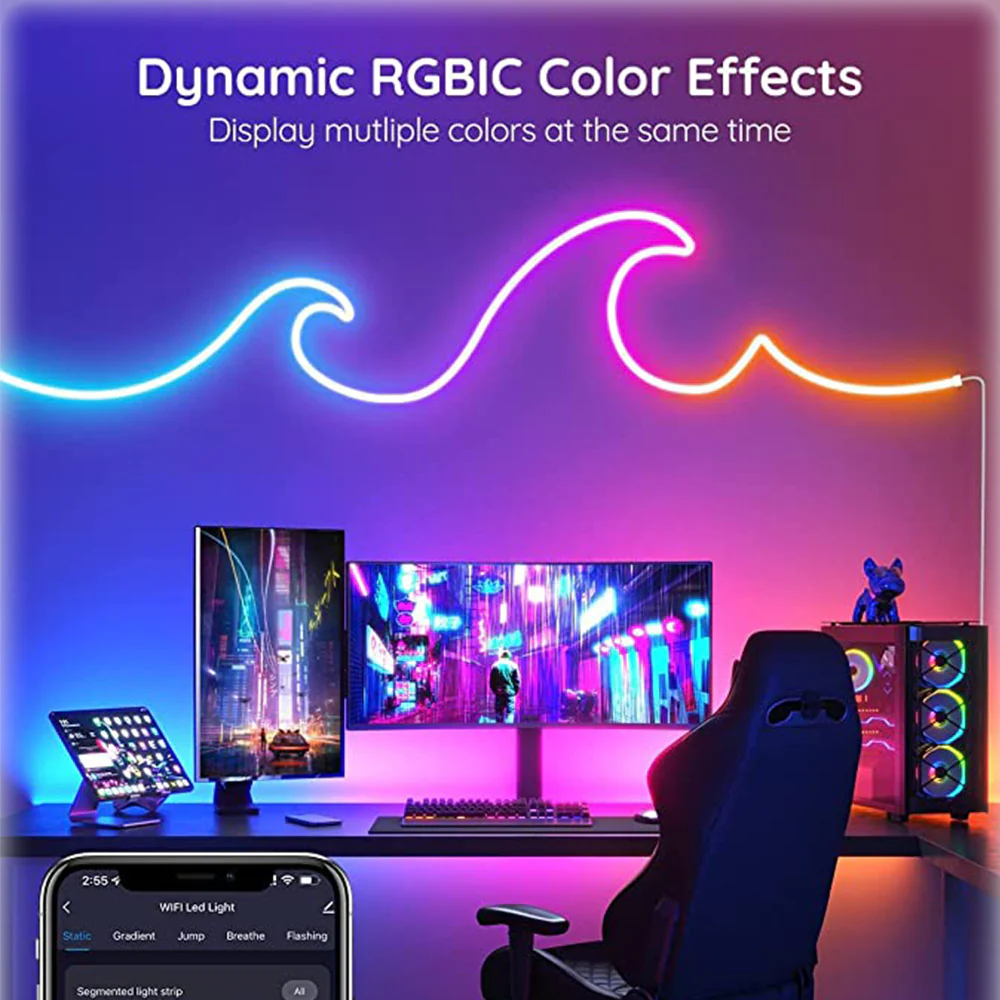 RGB Dream Color LED NEON Light Strip Kit in 16.4FT with 300LEDs Lighting Kit with APP Controlled Sound Active function Wireless Remote Control - Image 5