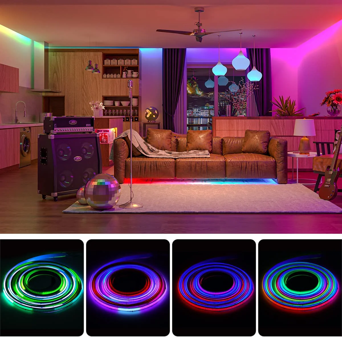 RGBIC Addressable COB Flexible LED Strip Light - 12V / 24V | 576 / 720 LEDs/m | Dream Color SP | 10mm PCB | Dot-Free Continuous Lighting | Non-Waterproof | for Cabinets, Kitchen & Office Lighting | 5/50M - Image 4