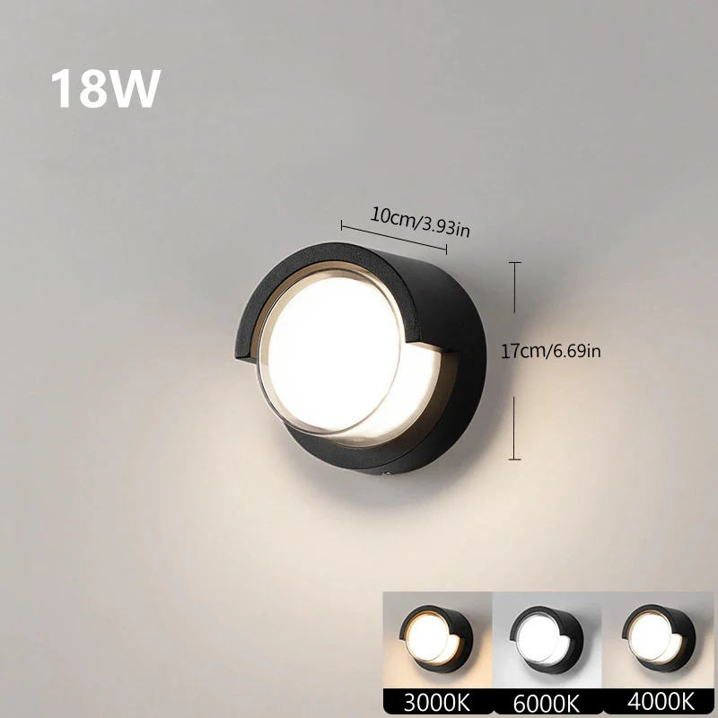 Round Halo Waterproof LED Wall Light – 18W | 3000K / 4000K / 6000K | Black Housing | Up & Down Outdoor Wall Sconce for Porch, Garden, Balcony & Indoor Decoration | Aluminum Housing | IP65 | 2-Pack - Image 6