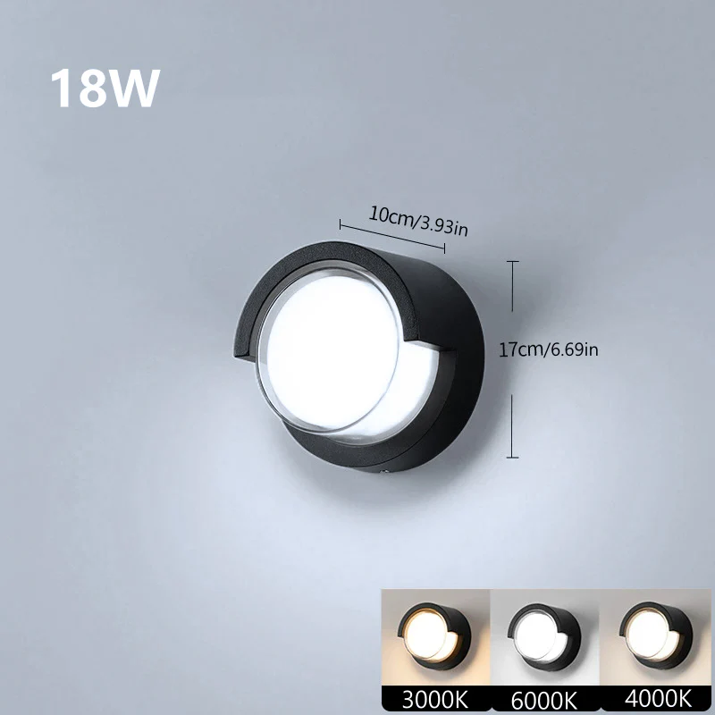 Round Halo Waterproof LED Wall Light – 18W | 3000K / 4000K / 6000K | Black Housing | Up & Down Outdoor Wall Sconce for Porch, Garden, Balcony & Indoor Decoration | Aluminum Housing | IP65 | 2-Pack - Image 7