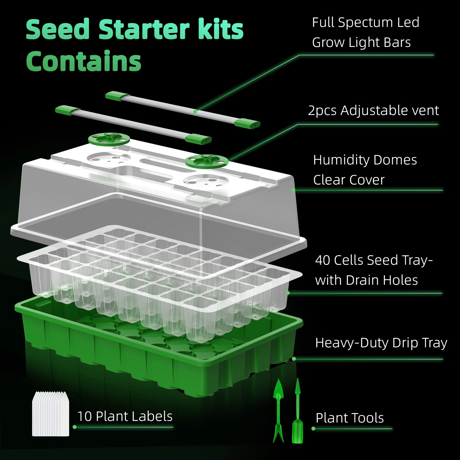 Seed Starter Tray with LED Grow Lights - 40-Cell | Adjustable Brightness and Timer | White & Blue Light / Red & Blue Light | Full Spectrum LEDs | USB Plug | for Indoor Plant Growing | 1 / 2 Pack - Image 3