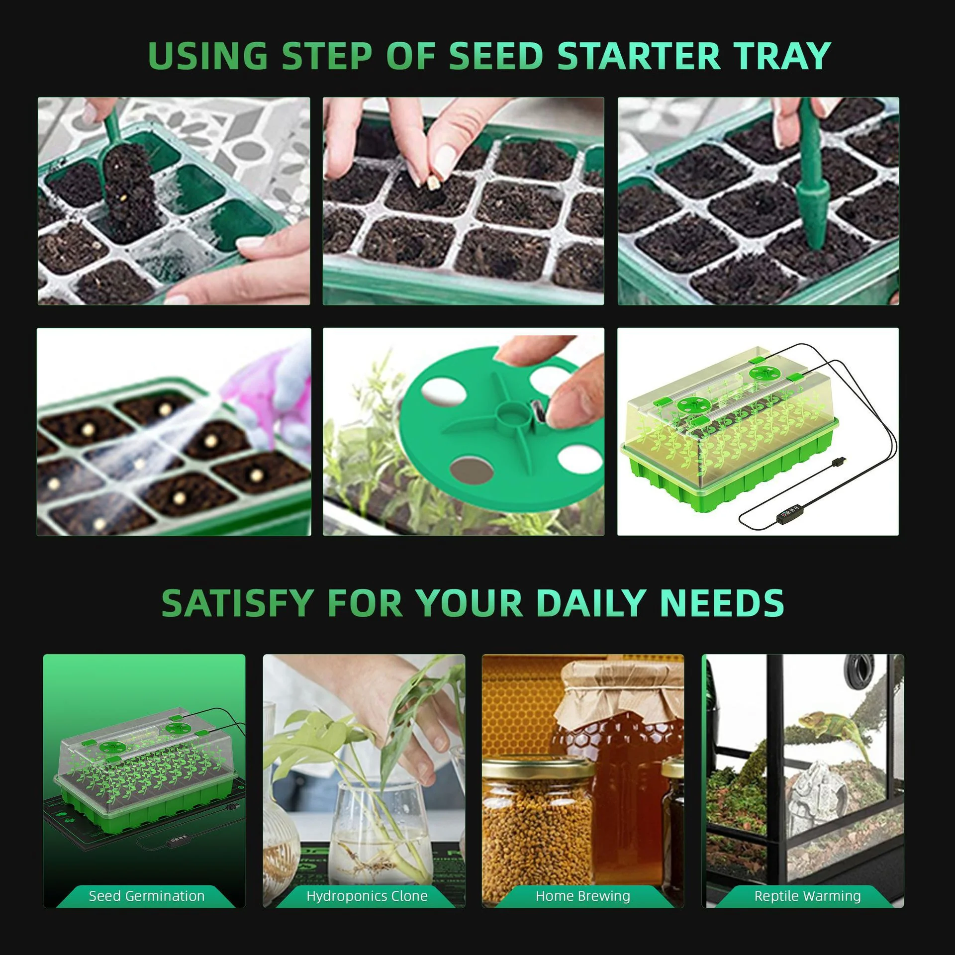 Seed Starter Tray with LED Grow Lights - 40-Cell | Adjustable Brightness and Timer | White & Blue Light / Red & Blue Light | Full Spectrum LEDs | USB Plug | for Indoor Plant Growing | 1 / 2 Pack - Image 5