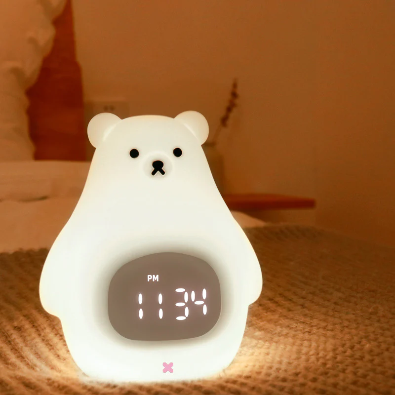 Silicone Alarm Clock LED Night Light – Rechargeable Baby Nursery Sleep Lamp with Timer | 3-Color Touch/ RGB Color Changing with Remote Control | for Baby Girls Boys - Image 3