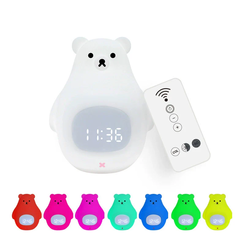Silicone Alarm Clock LED Night Light – Rechargeable Baby Nursery Sleep Lamp with Timer | 3-Color Touch/ RGB Color Changing with Remote Control | for Baby Girls Boys - Image 6