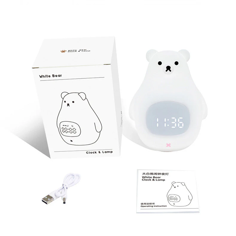 Silicone Alarm Clock LED Night Light – Rechargeable Baby Nursery Sleep Lamp with Timer | 3-Color Touch/ RGB Color Changing with Remote Control | for Baby Girls Boys - Image 7