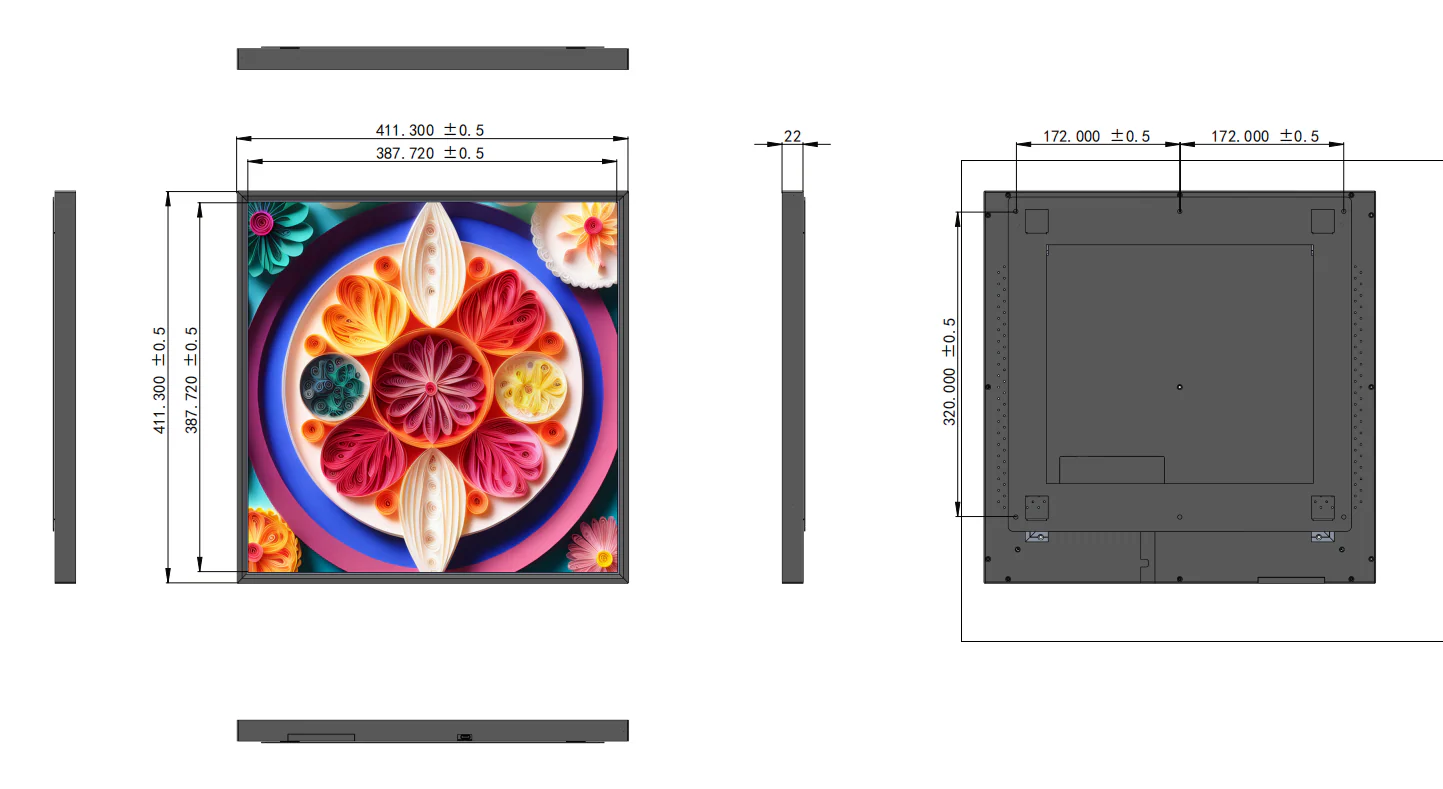 SL Series 22 Inch (387.7×387.7mm Viewable) 22mm Ultra Slim Square LCD Display Screen, No Touch, Content Upload via Dadonlion Platform / USB Disk - Image 5