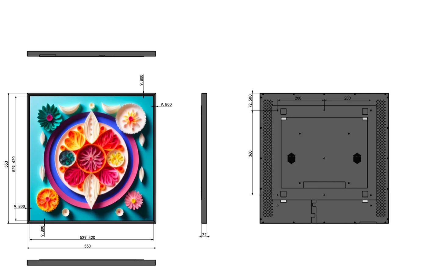SL Series 29.5 Inch (529.4×529.4mm Viewable) 22mm Super Slim Square LCD Digital Screen, No Touch, Content Upload via Dadonlion Platform / USB Disk - Image 5