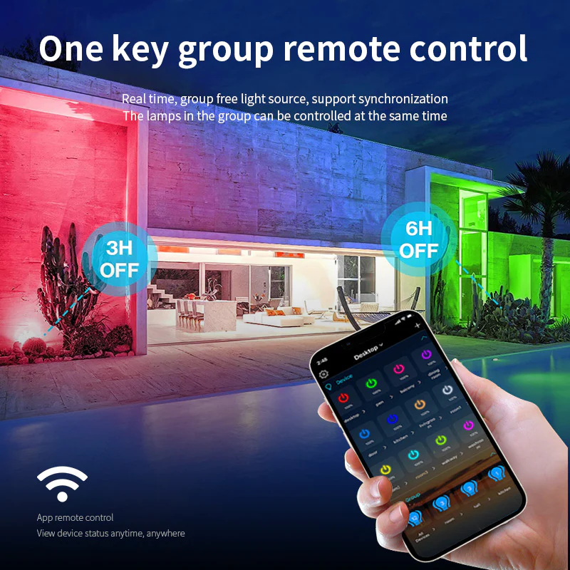 FL-SM Series Smart RGBCW LED Flood Light – 30W - 200W | Bluetooth / WiFi&Bluetooth APP | 2700K–6500K Tunable White + 16 Million Colors | IP66 Waterproof Landscape Light with Music Sync | Works with Alexa & Google Assistant | With Plug | 2 / 10-Pack - Image 6