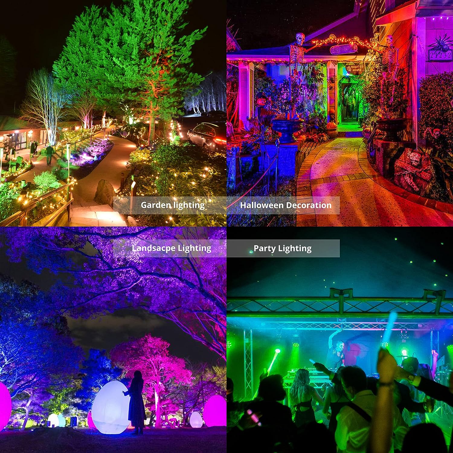 FL-SM Series Smart RGBCW LED Flood Light – 30W - 200W | Bluetooth / WiFi&Bluetooth APP | 2700K–6500K Tunable White + 16 Million Colors | IP66 Waterproof Landscape Light with Music Sync | Works with Alexa & Google Assistant | With Plug | 2 / 10-Pack - Image 9